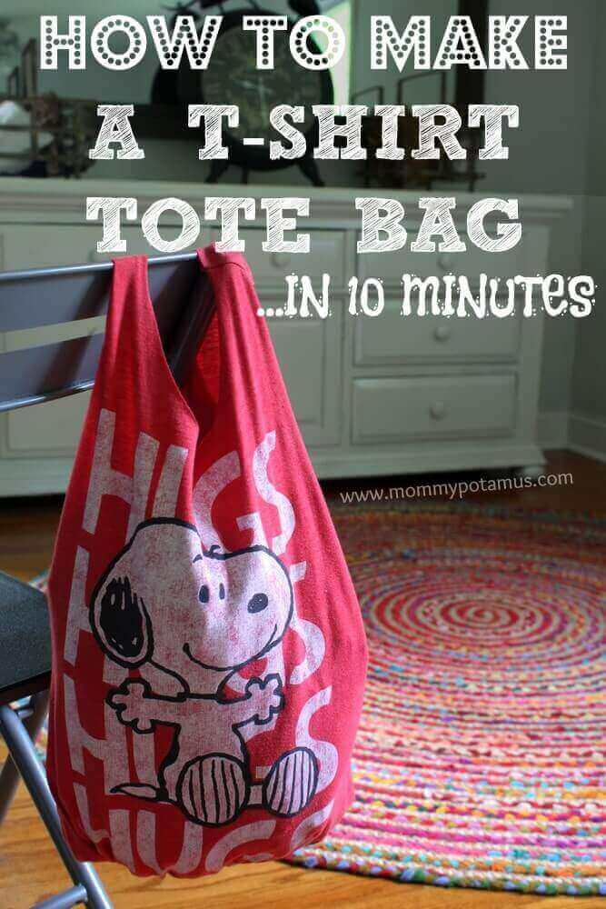 How to make an old t-shirt into a CUTE tote bag farmer's market bag ...