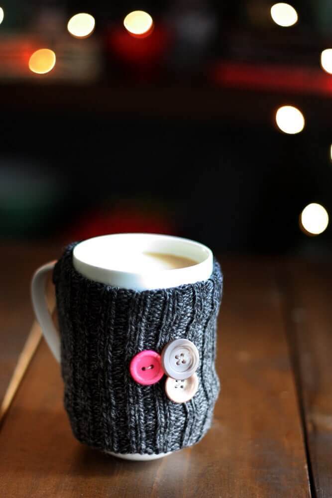 diy sock cozy for coffee mug